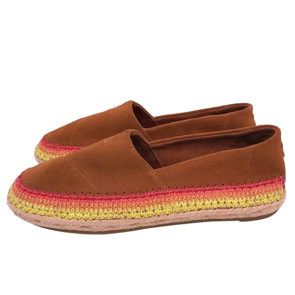 Toms Espadrilles Brown Suede Leather Slip On Shoes Flats‎ Esparto Womens 6 EUC